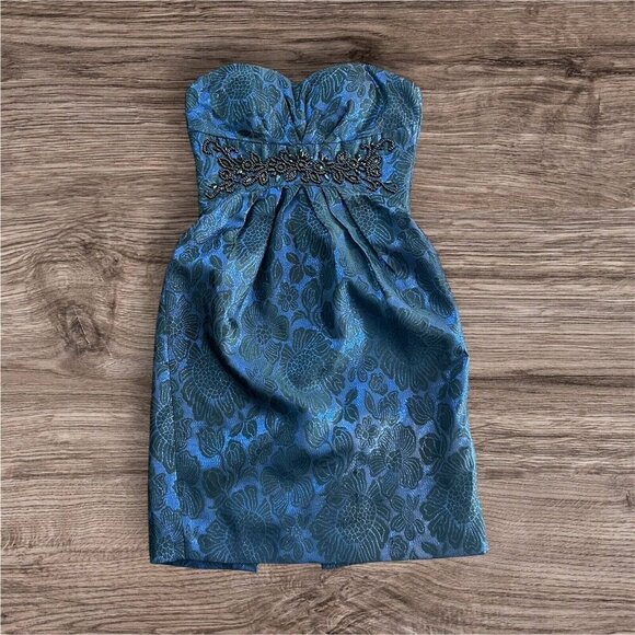 Maggy London Size 2 Women's Black & Blue Glitter Cocktail Party Dress Beadwork - Picture 1 of 6